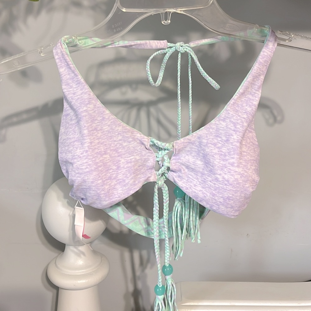 Victorias Secret Bikini Top Reversible Boho Lavender Aquamarine Tassels XS Women - Picture 4 of 15